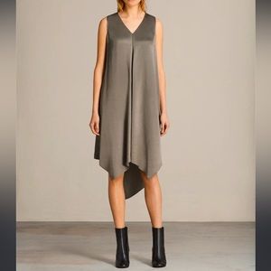 Allsaints asymmetrical V-neck khaki grey dress